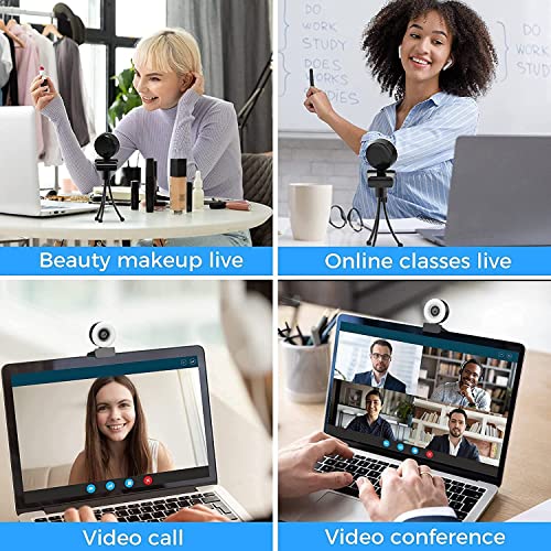 1080P Webcam, HD-Webcam mit Mikrofon Licht, USB PC Camera Sichtfeld mit 90° Plug-and-Play,Webcam mit Stativ für Zoom/Skype/Teams, Konferenzen und Videoanrufe – Bild 7