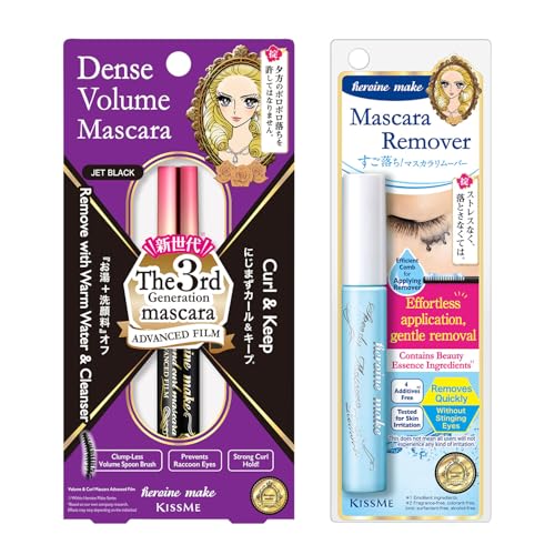 Heroine Make by KissMe Dense Volume Mascara Advanced Film + Eye Makeup Remover | Waterproof Mascara...