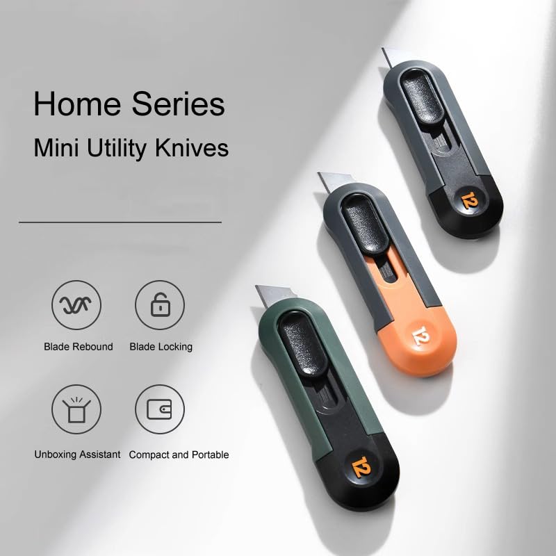 Image of Small Utility Knife, 3PCS Box Cutters, Retractable Letter Opener, Sharp Cartons Cardboard Cutter Razor Knife for Travel and DIY, Smooth Mechanism Perfect for Office and Home Use