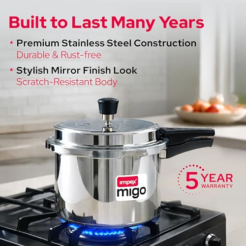 Image of Impex 3 Litre Stainless Steel Pressure Cooker | Outer Lid Induction Base Pressure Cooker | Induction and Gas Stove Competable | ISI Certified | 5 Year Warranty