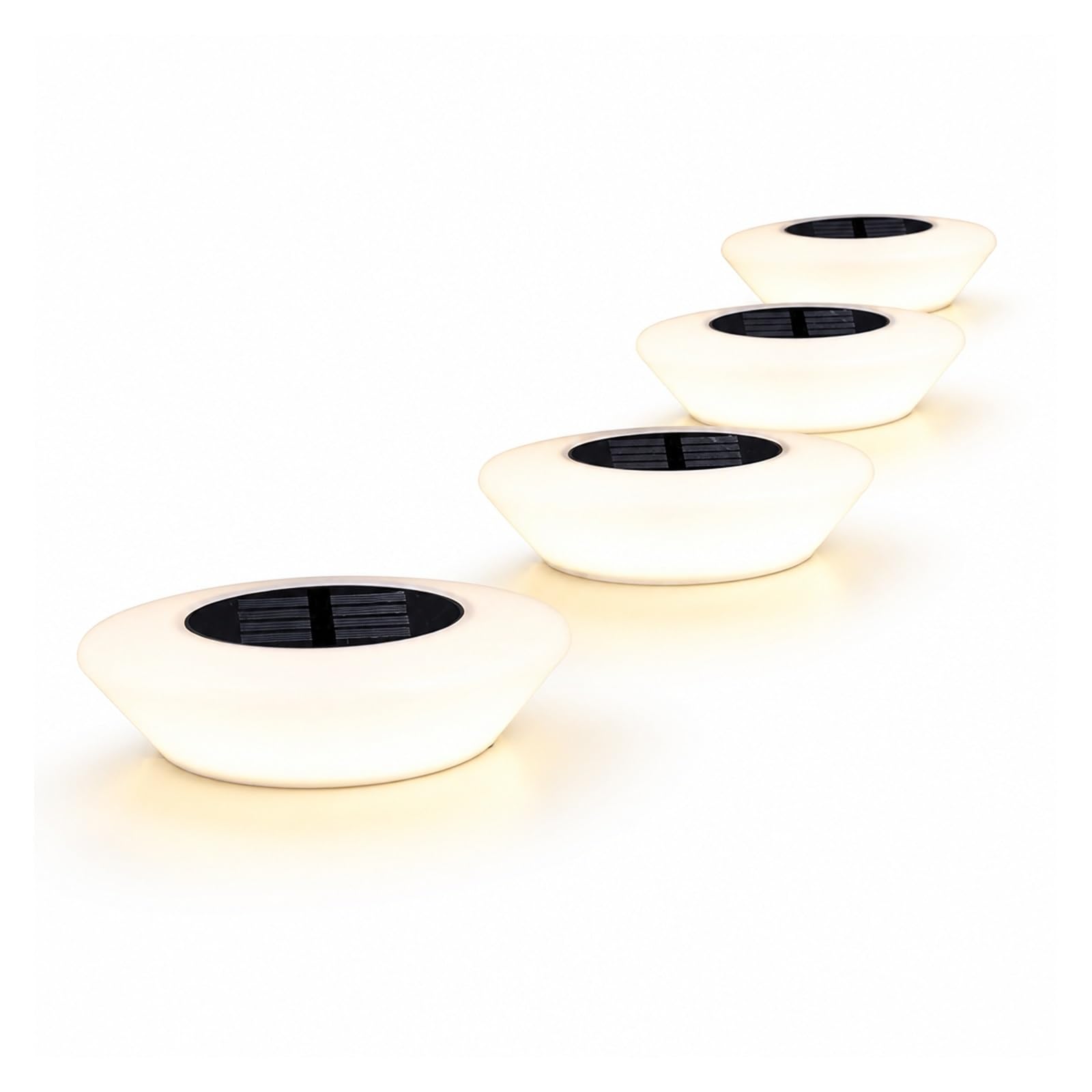 Lampy Solarne Naziemne, Solarne Oświetlenie Gruntowe 14LED Zewnętrzna Lampa Trawnikowa do ścieżki tarasowej(Warm light 4PCS)