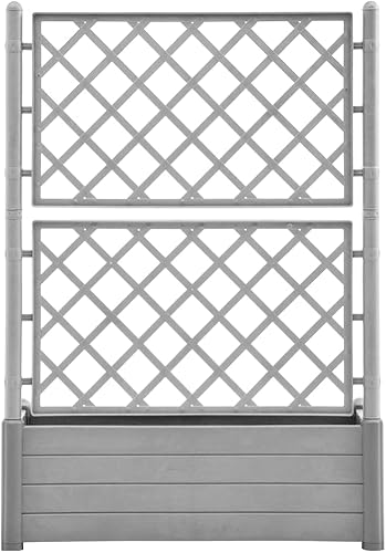 Miniatura 3 de Maceta de jardín con enrejado de 39.4 x 16.9 x 55.9 pulgadas, PP gris piedra, cama de jardín elevada, macetas al aire libre para jardín de hierbas