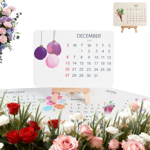 Eco-Friendly Plantable Love Seed Calendar 2026, Modern Greening Calendars Planner With stand, Month Biodegradable Seed Paper Planner with Wildflower, Herb & Fruit Seeds for Garden & Home Decor (1)