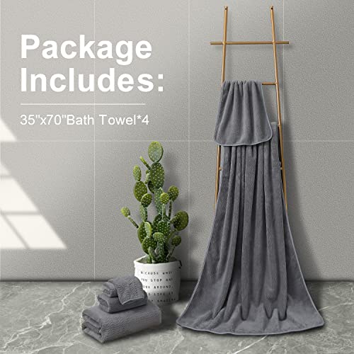 Smuge Ultra Soft Bath Towel Set Of 4, Grey Extra Large Textured Microfiber Luxury Towels 35X70 In thumb #5