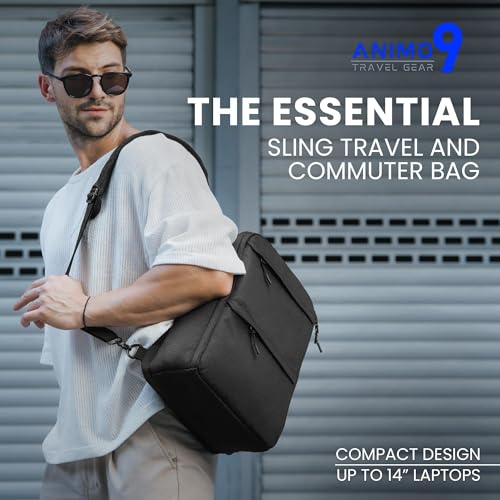 ANIMO9 Slim Sling Backpack for Men – Crossbody Daypack for Digital Nomads & Commuters, Fits 14" MacBook Pro M4 – Travel Chest Bag, EDC Shoulder Pack for Work, City Life, Daily Carry (S Size)2