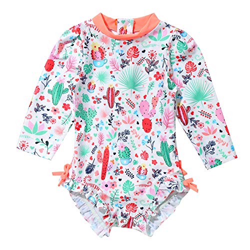 moily Infant Baby Girls Long Sleeve Floral Ruffles One Piece Swimsuit Rash Guard Shirts Bathing Suit Orange 0-3 Months