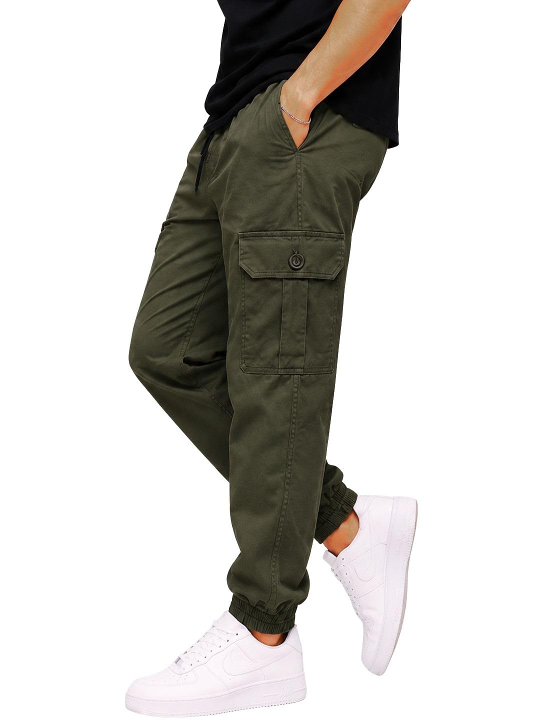 Men's Cotton Cargo Pants | Cargo Trousers with Flap Buttoned Pocket | Elastic Waist Drawstring Casual Cargo Pants | Regular Fit Outdoor Travel Streetwear Bottom Wear-picture-35