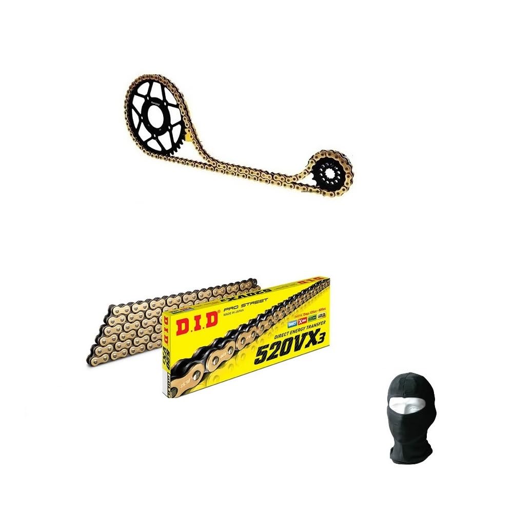 Compatible con Scrambler Desert Sled (Ruote Raggi) 800 año 2018 Kit DE TRANSMISIÓN Did 520VX3 Oro Y Negro para Moto, Corona DE Acero P525-Z44, PIÑÓN P520-Z15, Cadena 108 ESLABONES