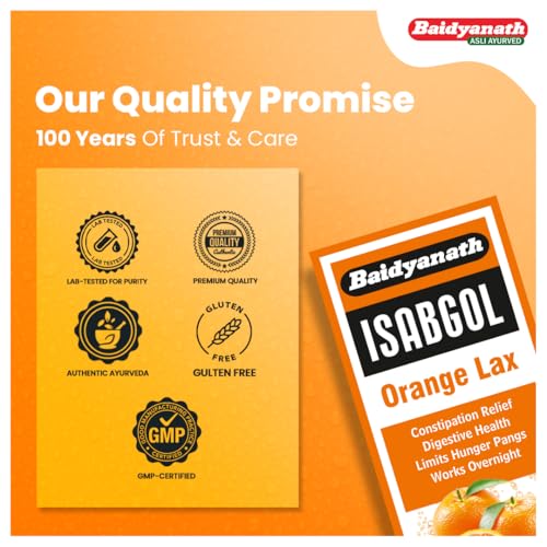 Image of Baidyanath Isabgol Psyllium Husk Orange Lax Powder| Tasty Natural Fibre Laxative for Constipation Relief & Digestion | Effervescent, Gluten - 250g