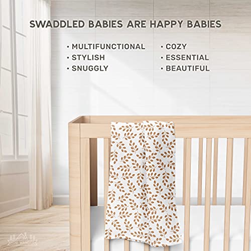 Image of Mini Wander Swaddles for Newborns Muslin Swaddle Blankets - Breathable Soft Gender Neutral Receiving Blanket Baby Essentials | 47 x 47 Cotton - Leaves (Amber)