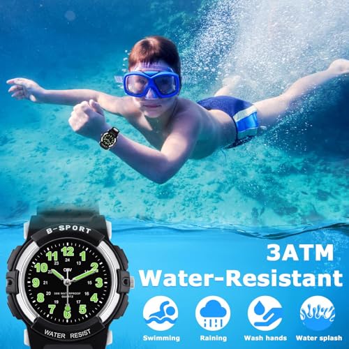 ckv kids watch for boys girls ages 5-12 waterproof time teacher easy to read analog sport outdoor children watches with soft band for kids