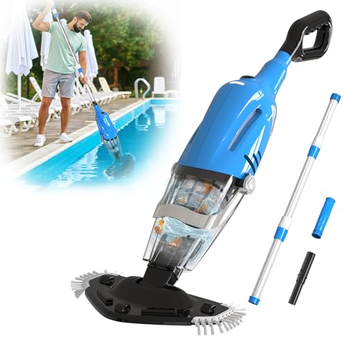 PoolyPoly 2026 Nueva Aspiradora de Piscina con Batería, Limpiafondos Manual para Piscina, Autonomía 80 Minutos, Aspiradora Eléctrica para Piscina, SPA, Azul