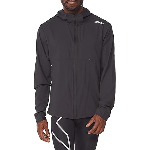 2XU Mens Aero Coat Jacket - Black Silver Reflective - Easy Stretch - Stay DR - Full Zip Jacket