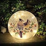 5.5 inch Timer Table Lamps Elegant Glass Round Lamp with Dual Birds and Floral Motif Cool Light Glow Decorative Sphere Lighting Versatile Gift and Décor