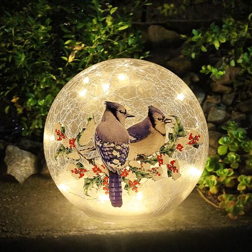 5.5 inch Timer Table Lamps Elegant Glass Round Lamp with Dual Birds and Floral Motif Cool Light Glow Decorative Sphere Lighting Versatile Gift and Décor