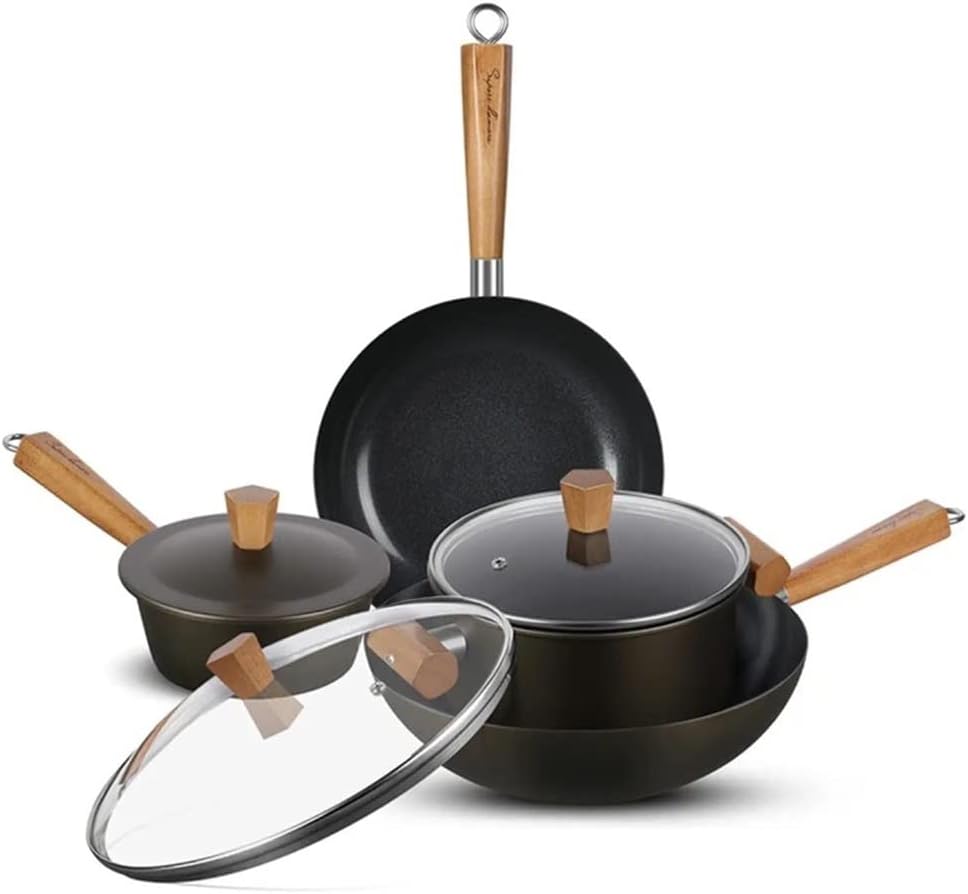 cookware set Pot Set Set Wok Soup Pot Milk Pot Ceramic Non-stick Pot 4-piece Set With Cover Kitchen Cooking Pot (Color : A, Size : As the picture shows) (A As the picture shows)