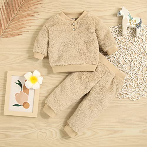 Toddler Baby Boy Girl Fleece Two Piece Clothes Long Sleeve Plush Pullover Sweatshirt+Trousers Set Cute Furry Outfit2