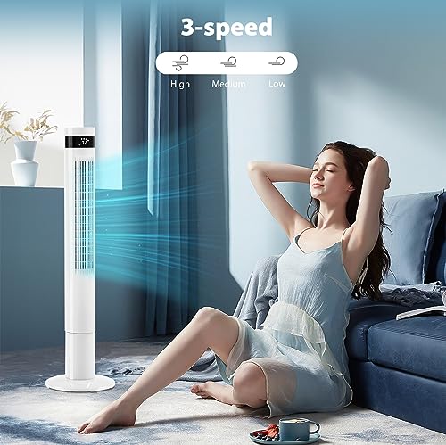 Image of Antarctic Star - Portable Electric Oscillating Quiet Cooling Tower Fan Remote Control Floor Bladeless 3 Speeds Timer Bedroom Office (43 Inch, White)