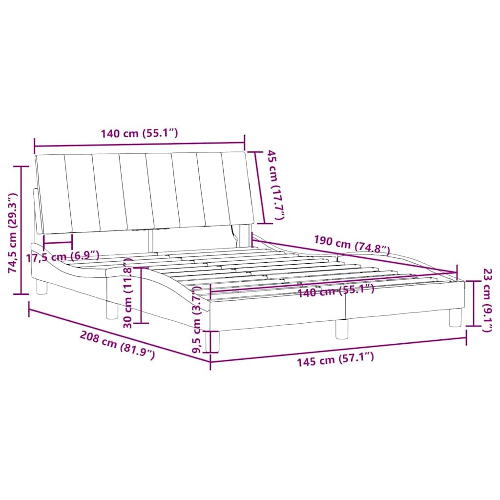 vidaXL Giroletto con LED Senza Materasso Hanko Blu 140x190 cm in Velluto, giroletto con LED, Telaio Letto, Rete Letto, Struttura Letto, Base Letto, Letto