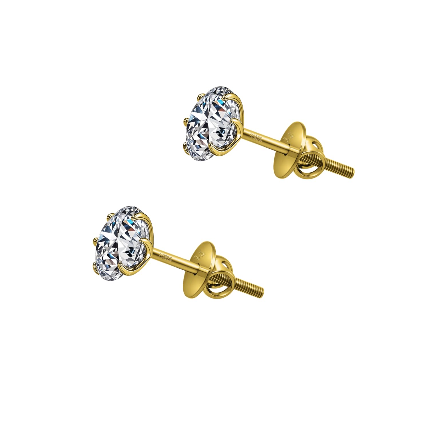 925 Silver Solitaire Screwback Stud Earrings in 18K Gold Finish | 92.5 Sterling Silver and Diamond like Brilliance Sparkling Zirconia| Lovely Gift-image-40