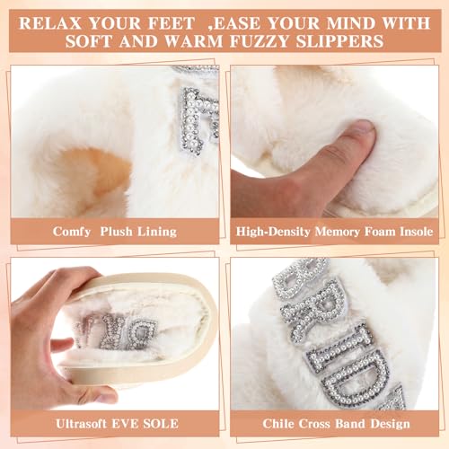 Image of 12 Pairs Women's Fuzzy Slippers Cross Band Open Toe Bridesmaid Fluffy Comfy House Slippers for Indoor Outdoor Wedding