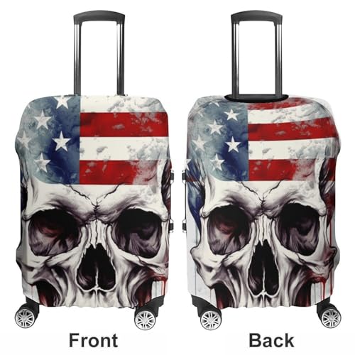 Travel Luggage Cover Elastic Suitcase Protector Anti-Scratch Washable American Flag Skull Luggage Sleeve Tsa Approved Carry on Covers Baggage Cover Fits 18-32 Inch Luggages3