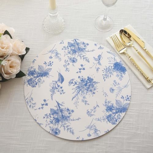 Platos descartables de cartón azul floral 13 pulg x6 miniatura 1