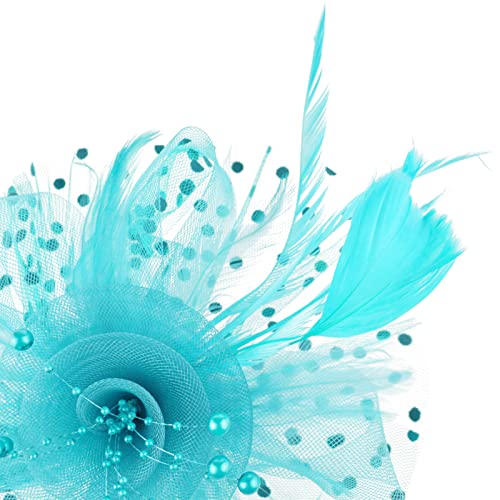 Image of DRESHOW Fascinators Hat Flower Mesh Ribbons Feathers on a Headband and a Clip Tea Party Headwear for Girls and Women