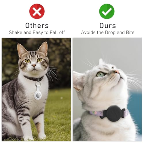 Vancle Hülle für AirTag Katzenhalsband, [2 Stück] Wasserdicht Silicone Schutzhülle für Apple Air Tag GPS Finder für Haustier Airtags Halsband Katze [1 mit Muster + 1 ohne Muster]