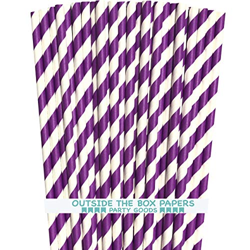 Pitillos de Papel Rayados Morado y Blanco 7.75 Pulgadas Pack 75 miniatura 1