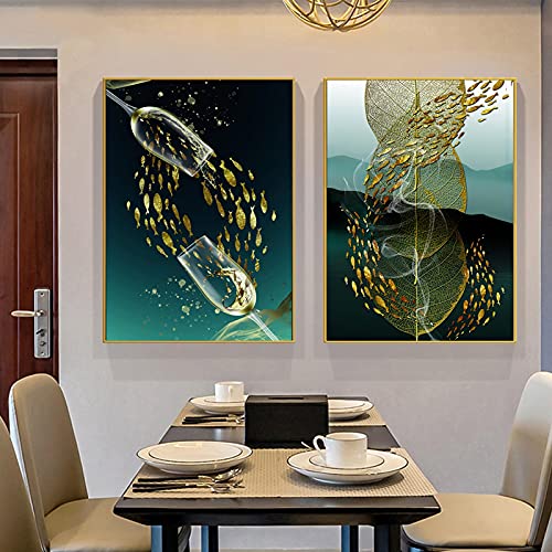 Affiche verres à vin et feuille verte décoration murale salon cuisine 40x50cm