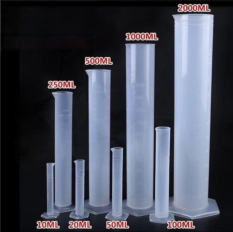 Éprouvette Graduée en Plastique Résistant aux Acides, Cylindre de Mesure avec Graduation Bleue, Base Stable pour Laboratoire et École, 10ml à 2000ml, 1pcs(White line 1000ml)