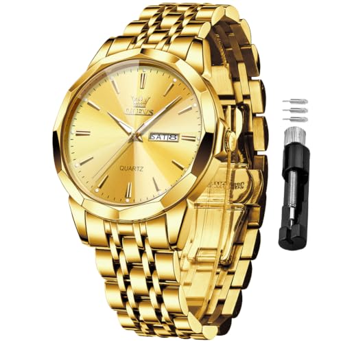Image of OLEVS Watches for Men Business Dress Diamond Analog Quartz Big Face Luxury Classic Stainless Steel Waterproof Luminous Two Tone Wristwatch