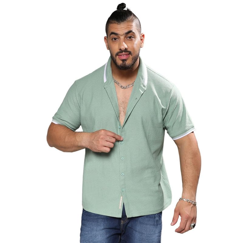 Image of Instafab Plus Men's Shirt for Casual Wear | Spread Collar | Short Sleeve | Button Closure | Plus-Size Fit | Cotton Shirt Crafted with Comfort Fit for Everyday Wear