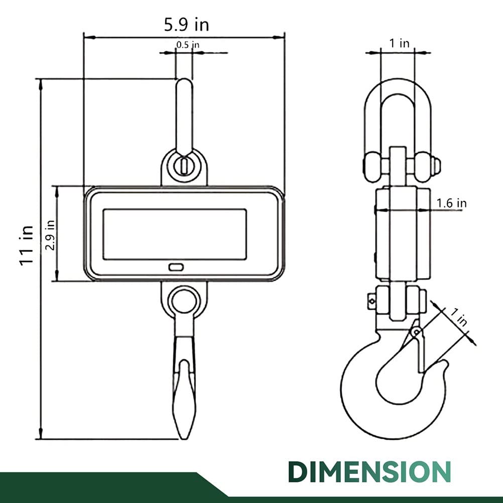 Kranwaage, Elektronische Hängehakenwaage, digitale Kranwaage, 1000 kg/2200 lbs, robuste Hängewaage mit Fernbedienung, LED-Anzeige, verdicktes Gehäuse