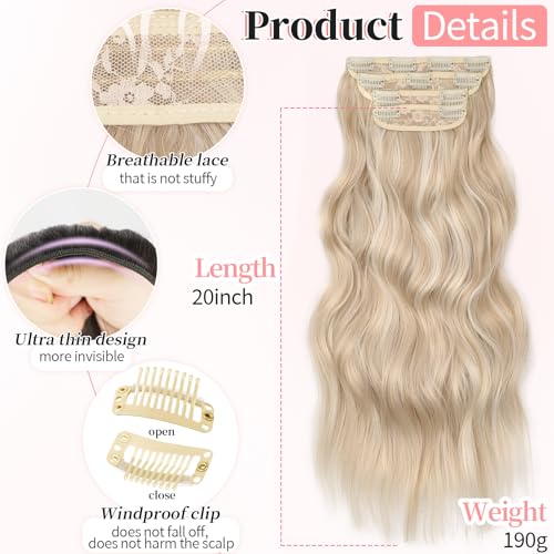 Image of KooKaStyle Wavy Thick Clip in Hair Extensions 20 inch Pearl Blonde | 4 Pieces Clip in Extensions,Fiber Double Weft Hairpieces,Natural Volume,Beach Wave Long Synthetic Hairpieces for Women