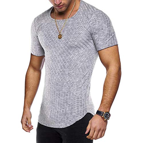 Camiseta informal de color sólido a rayas con cuello redondo en gris