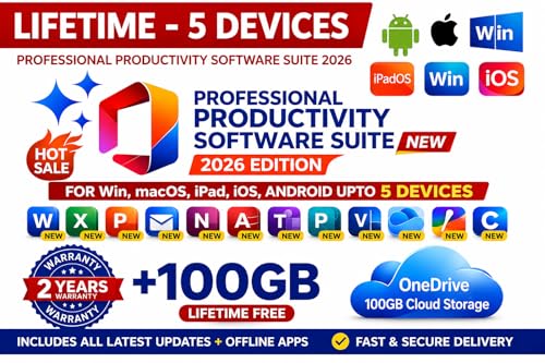 Image of 365 Pro Plus Edition 2026 with AI Chat, 5 Devices Lifetime Validity, Win /MacOS /iOS /Android, 100 GB Cloud Storage, Quick Installation Support. 1-Year Warranty.