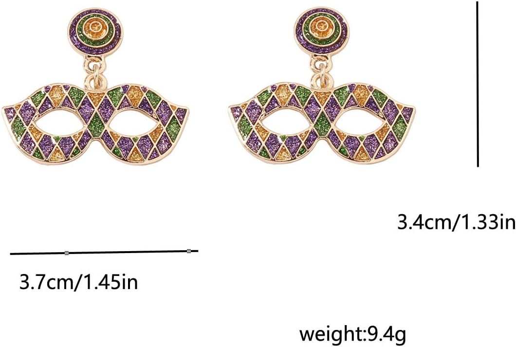 Mardi Gras Mask Hat Earrings for Women, Enamel Carnival Festival Drop Dangle Earrings, Purple Green Gold Party Statement Jewelry Gift - Image 7