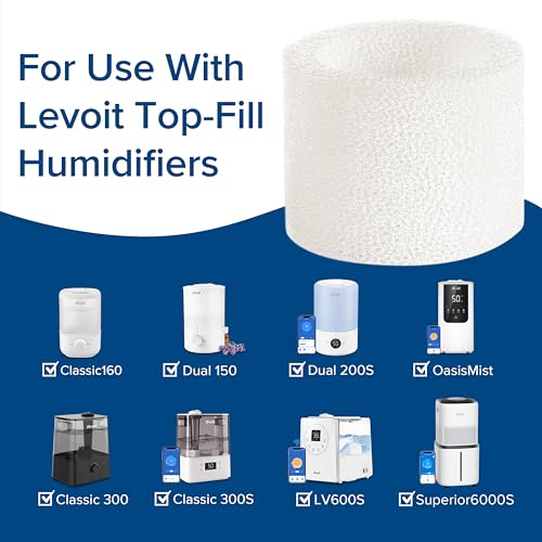 LEVOIT 10-Pack Top Fill Humidifier Replacement Filters for Improved Humidification - Suitable for Classic160, Dual150, Dual200S, Classic300(S), LV600S, OasisMist450S, Superior6000S