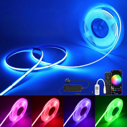 WiFi RGB COB LED Strip with Power Supply,Flexible LED Strip 576 LED/M Dimmable Strip Light,12V APP/Remote Control Timing Music Sync Compatible with Alexa/Google Home