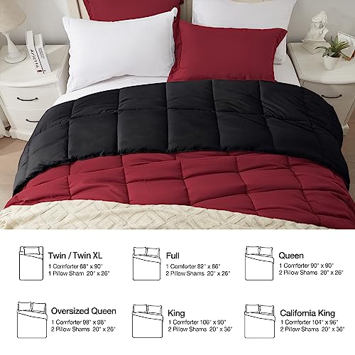 Satisomnia Full Size Comforter Sets Red, Lightweight And Reversible, All Season For Women And Men Down Alternative Comforters Set, 3 Piece Bed Comforter Set Full With 2 Pillow Shams (Red/Black) #TOP4