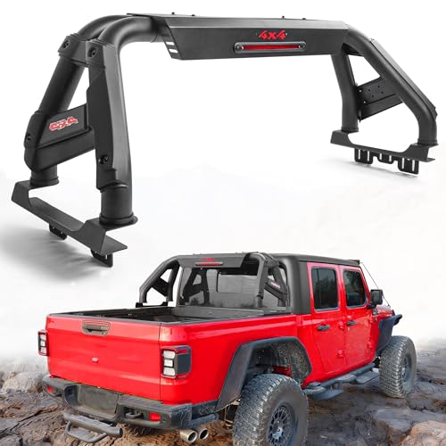 Image of MONOKING Roll Bar with Chase Rack Sport Bar for Full-Size Truck, Adjustable 57 inch-65 inch Dual Tube with LED Brake Light for F150 Raptor Lightning Silverado GMC Sierra Ram Tundra Titan