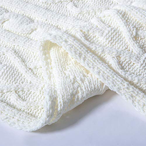Woollii Premium Fluffy Chenille Knitted Throw Blanket With Decorative Fringe For Sofa Couch Chair Soft Luxuries Throw Blankets Chunky Blanket(51"X63",White) #TOP3