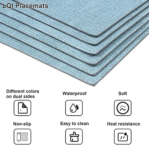 Leather Heat Resistant Placemats For Dining Table, Table Mats Set Of 6, Waterproof Pu Kitchen Place Mats, Soft And Non-Slip Lqi (Light Blue + Gray Green) #TOP6