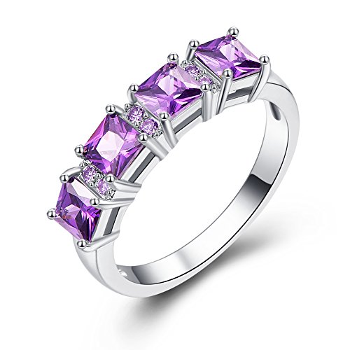 Emsione Created Amethyst 925 Sterling Silver Plated Ring for Women