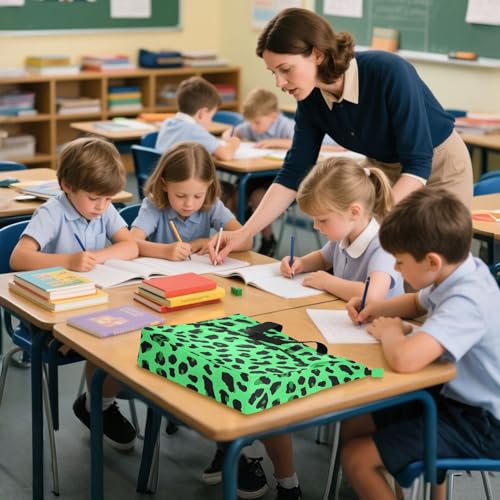 Green Leopard Skin Print Tote Bag for Book Lovers Reusable Bags with Zipper Pocket for School Work Shopping4