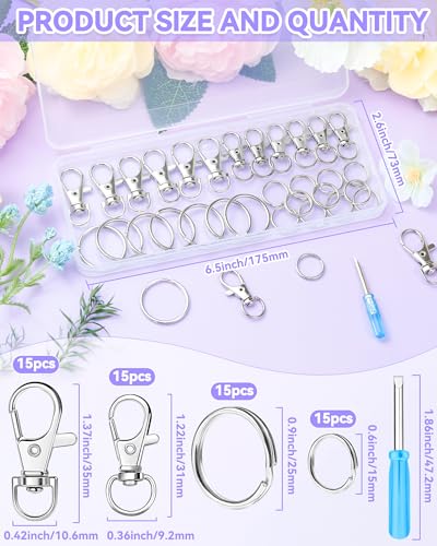 image for FIVEIZERO 60PCS Silver Swivel Snap Hooks and Key Rings Kit, 30PCS Keyc