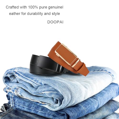 Image of Men's Ratchet Leather Belt Set - 2 Pack Sliding Belt Adjustable For Gift Mens Dress Casual 1 3 /8 inch,Cut for Fit