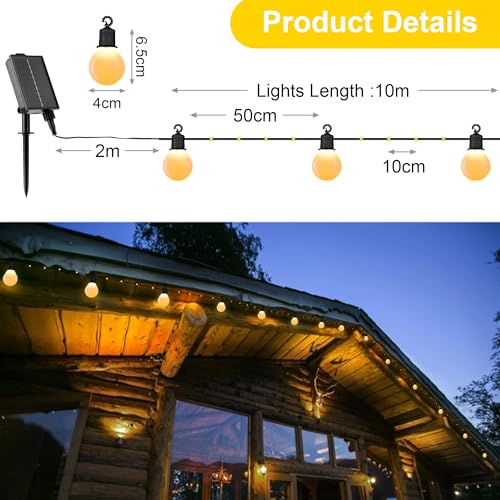 Tacobey Solar Lichterkette Außen Mit 20 Glühbirnen - 10M 100 LED Lichterkette Solar Aussen Wetterfest Warmweiß, 【USB/Solarbetrieben】 Solarlichterkette für Outdoor, Terrasse, Balkon, Gärten Deko 6